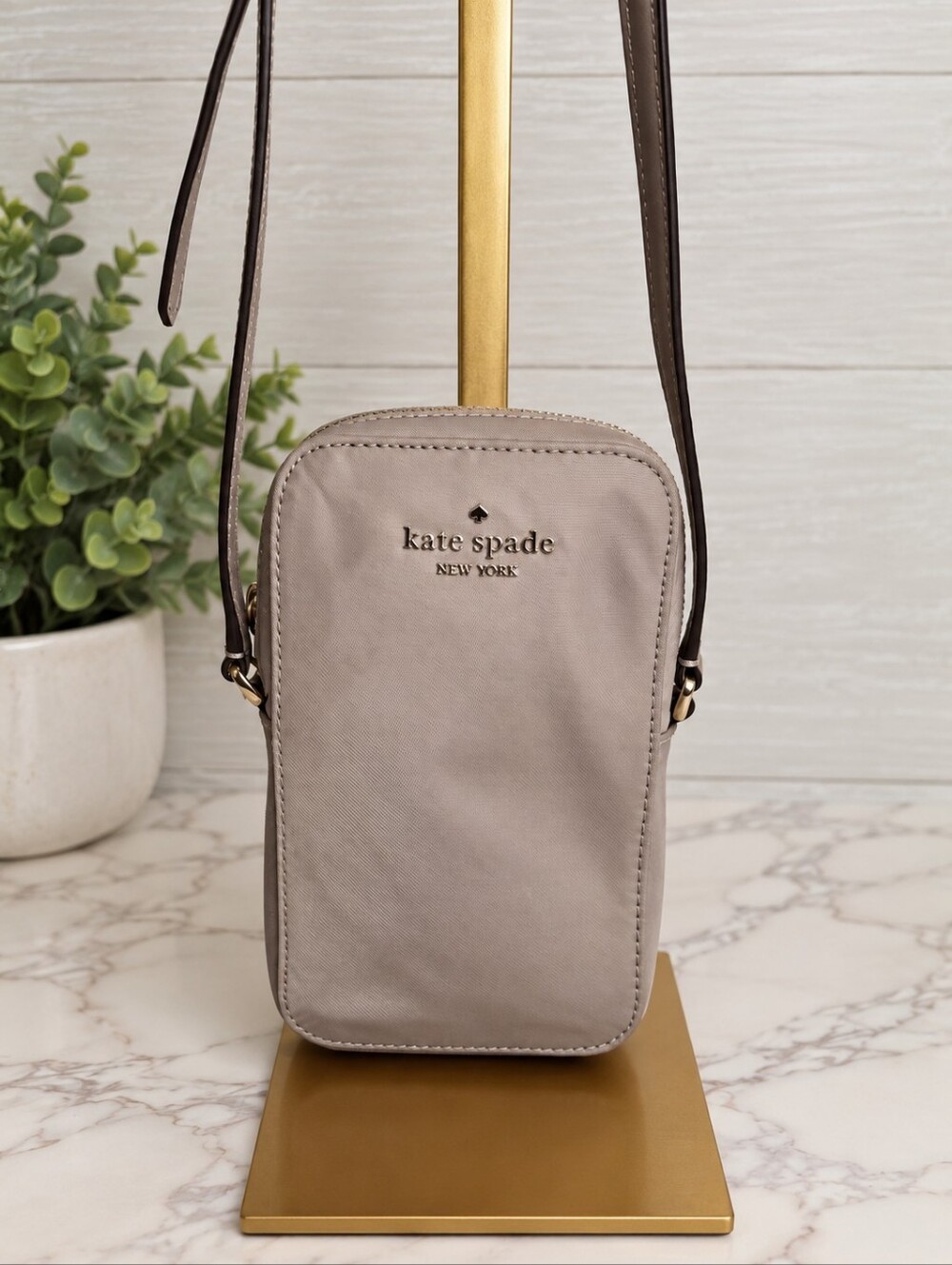 Kate Spade Nylon Mini Crossbody Phone Bag Taupe EUC